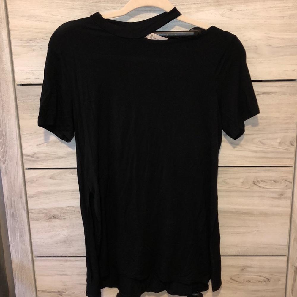 Simple black top with cutout neck